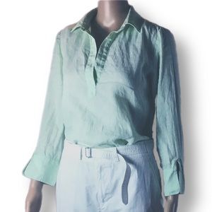 Vineyard Vines Green Pinstriped 100% Linen Tunic S